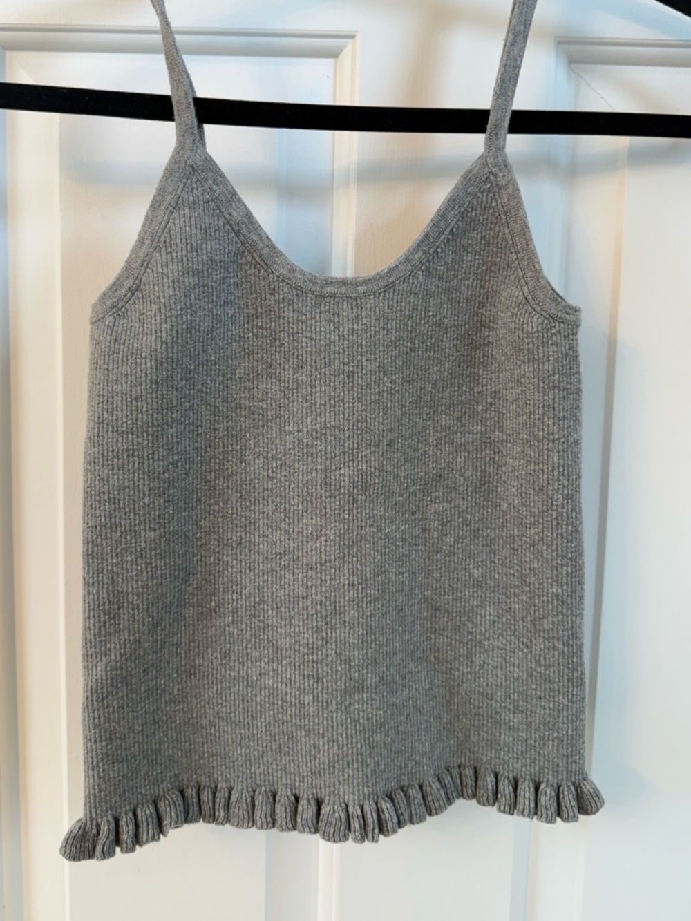 LEBOP Gray Ribbed Knit Tank with Ruffled Hem